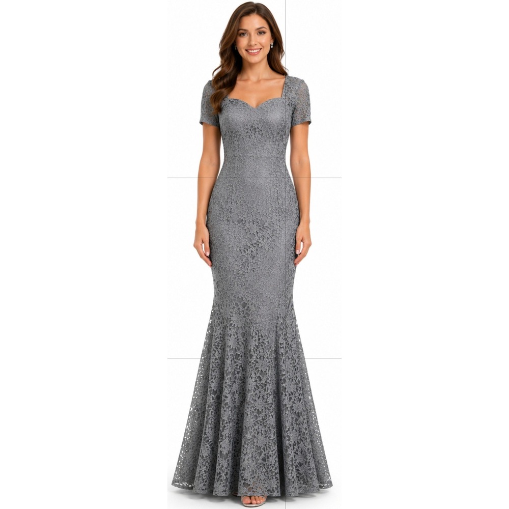 ONE BY EIGHT Silver Gray Lace Mermaid Evening Gown Dress Size 8
